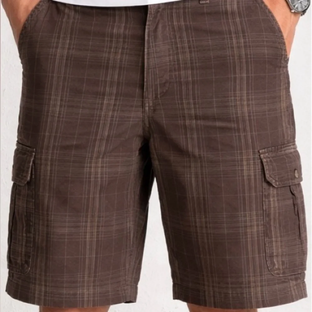 Eddie Bauer Cargo Shorts Men's Size 40 Brown Plaid Outdoor Utility Shorts